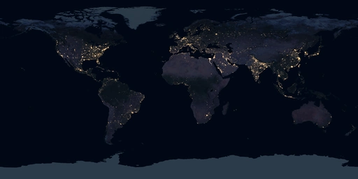 ORBIT City Lights map showing illuminated cities across the world